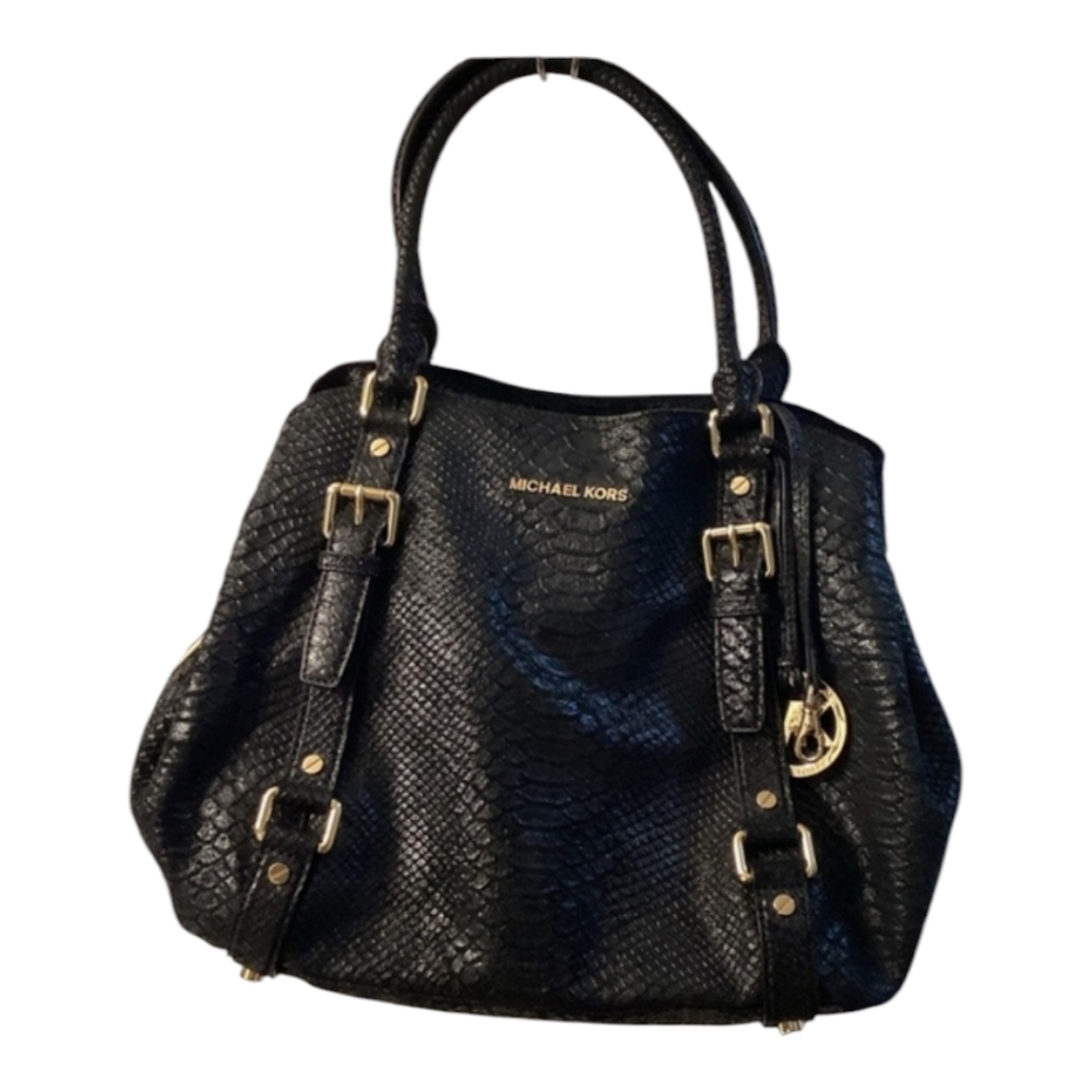 Michael kors black leather snake‎ design large shoulder Bag